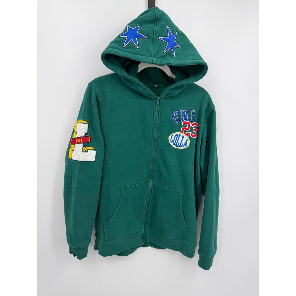 Unbranded Lollapalooza 2023 Zip Hoodie Men M Green Embroidered Star Festival CHI